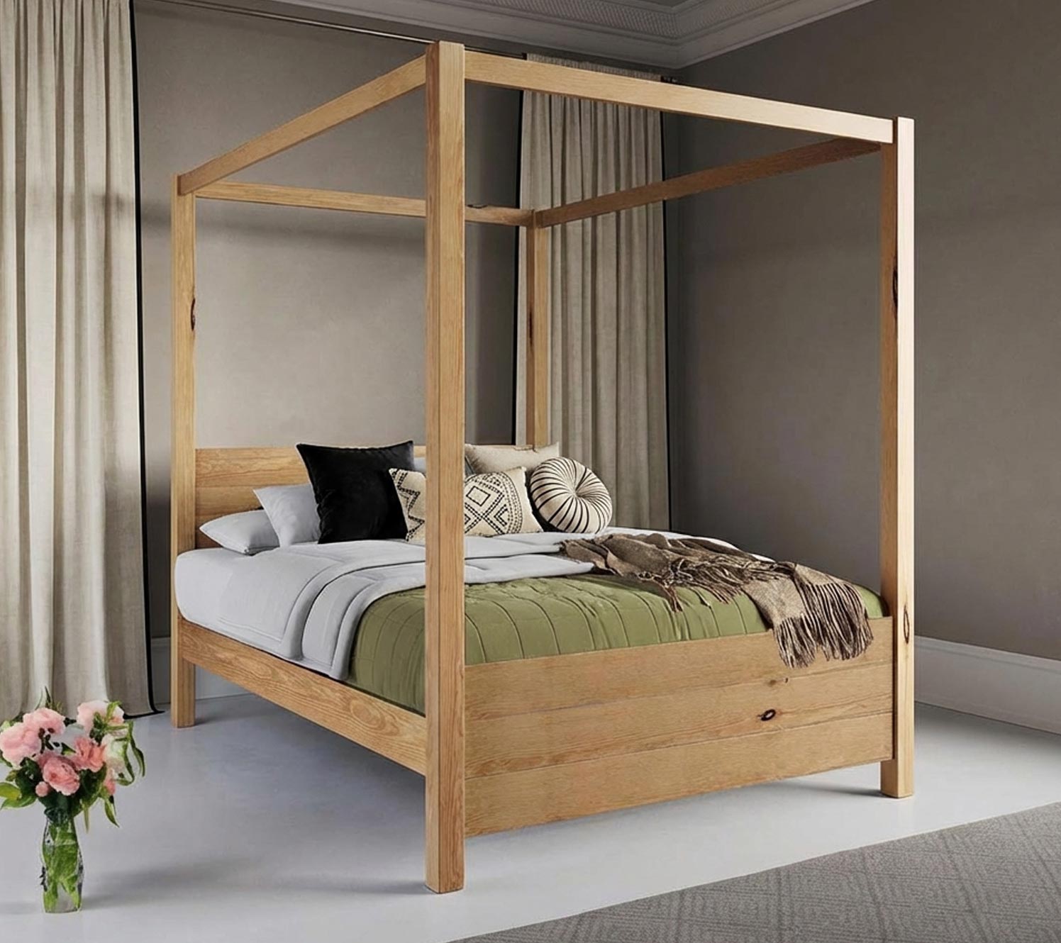 Heimtextilien als Deko-Ideen für Schlafzimmer in Schwarz und Creme hinzufügen