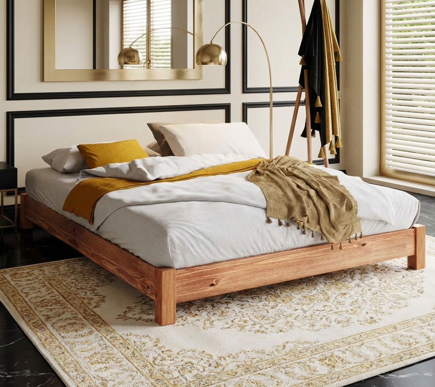 Schlafzimmer-Design in Creme, Schwarz und Gold