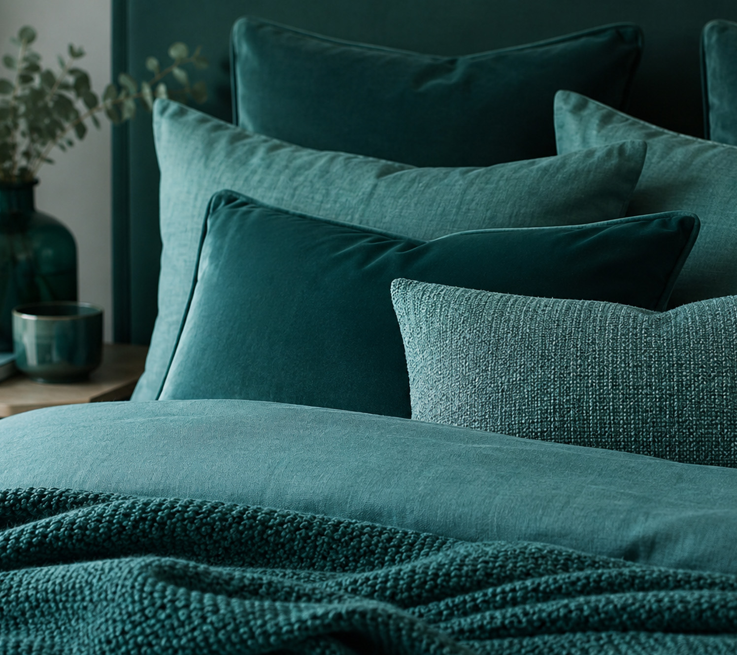 Schlafzimmer-Deko Petrol: Tonaler Komfort