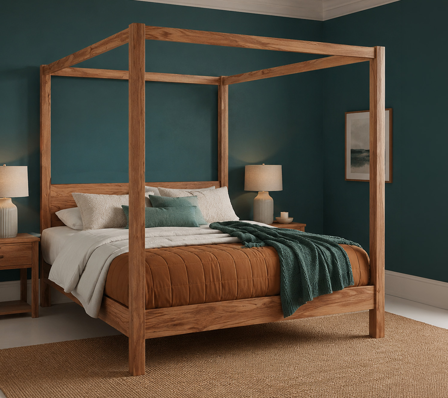 Schlafzimmer-Deko Petrol Natureiche